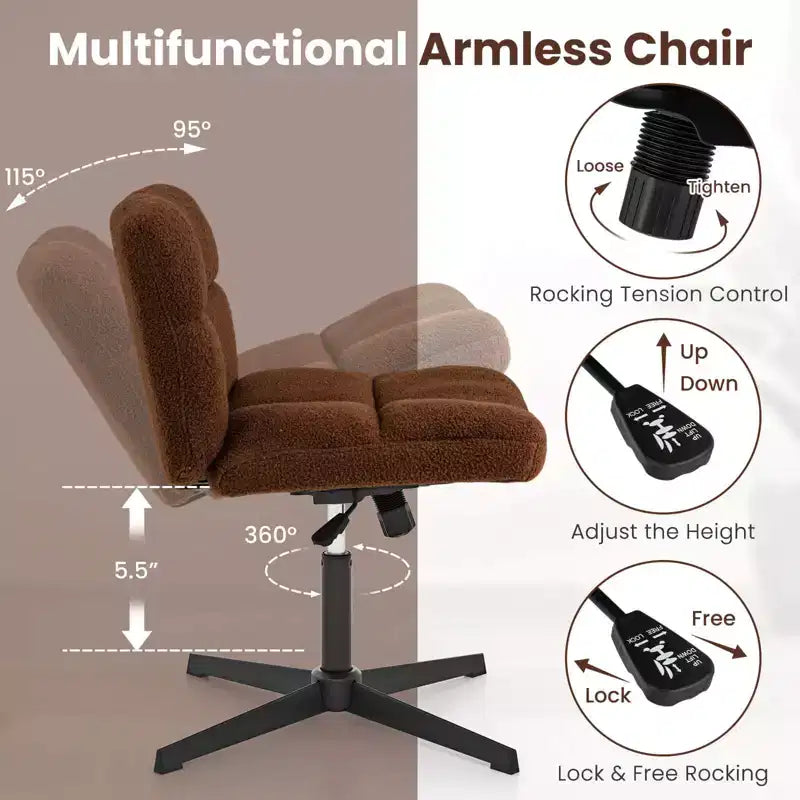 Costway Chaise de Bureau sans Accoudoirs Moderne Pivotante avec Hauteur Réglable Gris/Marron/Beige