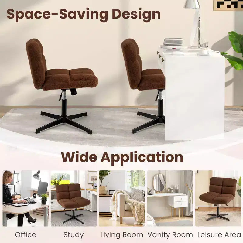 Costway Chaise de Bureau sans Accoudoirs Moderne Pivotante avec Hauteur Réglable Gris/Marron/Beige