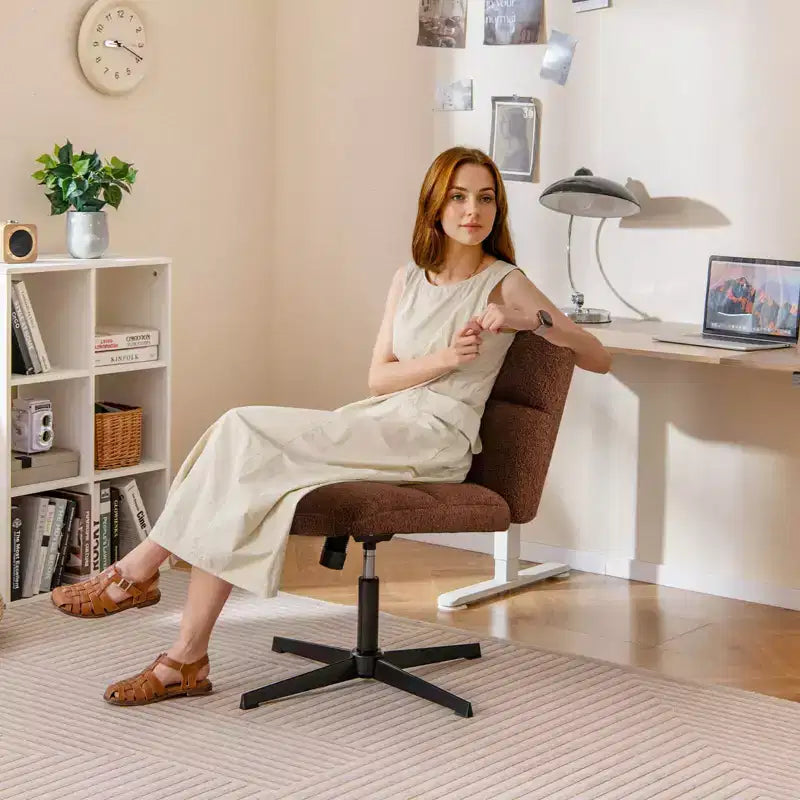 Costway Chaise de Bureau sans Accoudoirs Moderne Pivotante avec Hauteur Réglable Gris/Marron/Beige