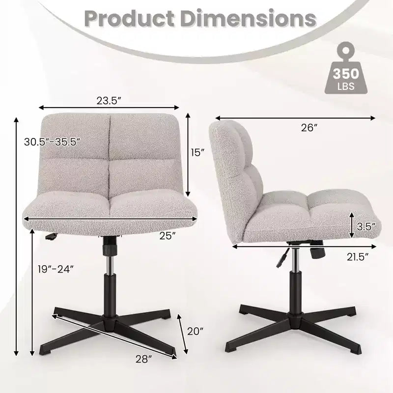 Costway Chaise de Bureau sans Accoudoirs Moderne Pivotante avec Hauteur Réglable Gris/Marron/Beige