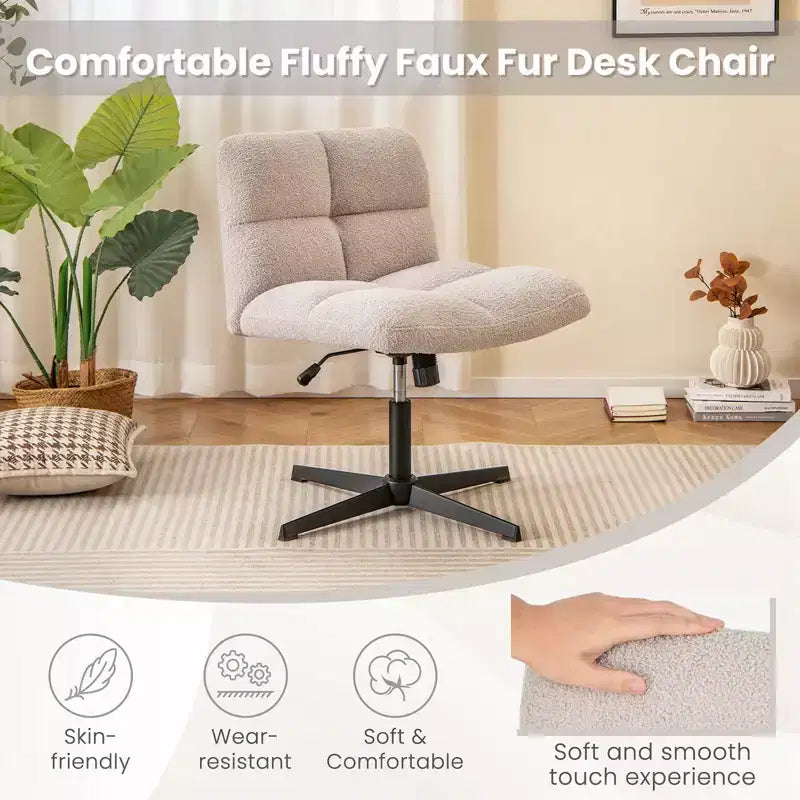 Costway Chaise de Bureau sans Accoudoirs Moderne Pivotante avec Hauteur Réglable Gris/Marron/Beige