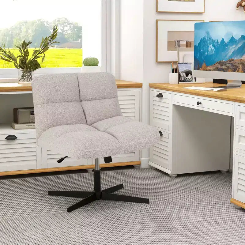 Costway Chaise de Bureau sans Accoudoirs Moderne Pivotante avec Hauteur Réglable Gris/Marron/Beige