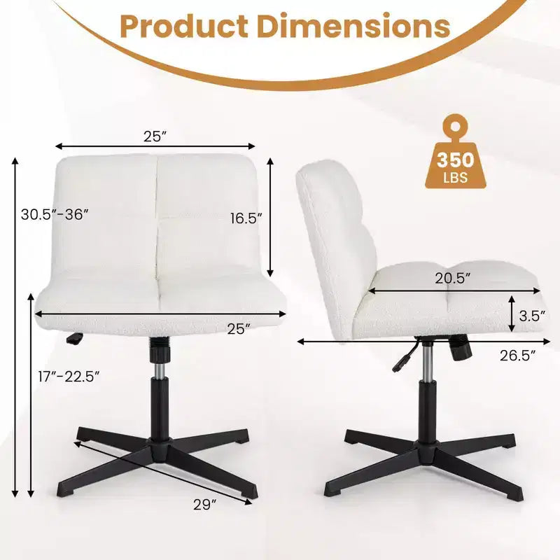 Costway Chaise de Bureau sans Accoudoirs Moderne Pivotante avec Hauteur Réglable Gris/Marron/Beige