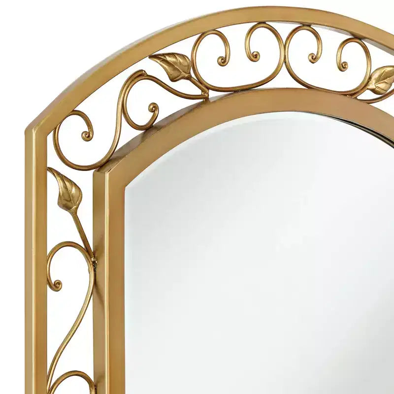 Miroir Mural de Vanité Arc Supérieur Noble Park Eden Park Verre Biseauté Vintage Français Motif Vigne Fleur Cadre Métal Doré 25 Pouces de Large pour Salle de Bain