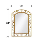 Miroir Mural de Vanité Arc Supérieur Noble Park Eden Park Verre Biseauté Vintage Français Motif Vigne Fleur Cadre Métal Doré 25 Pouces de Large pour Salle de Bain
