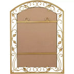Miroir Mural de Vanité Arc Supérieur Noble Park Eden Park Verre Biseauté Vintage Français Motif Vigne Fleur Cadre Métal Doré 25 Pouces de Large pour Salle de Bain