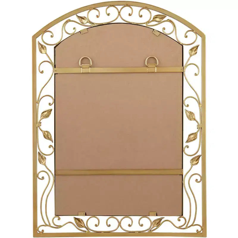 Miroir Mural de Vanité Arc Supérieur Noble Park Eden Park Verre Biseauté Vintage Français Motif Vigne Fleur Cadre Métal Doré 25 Pouces de Large pour Salle de Bain