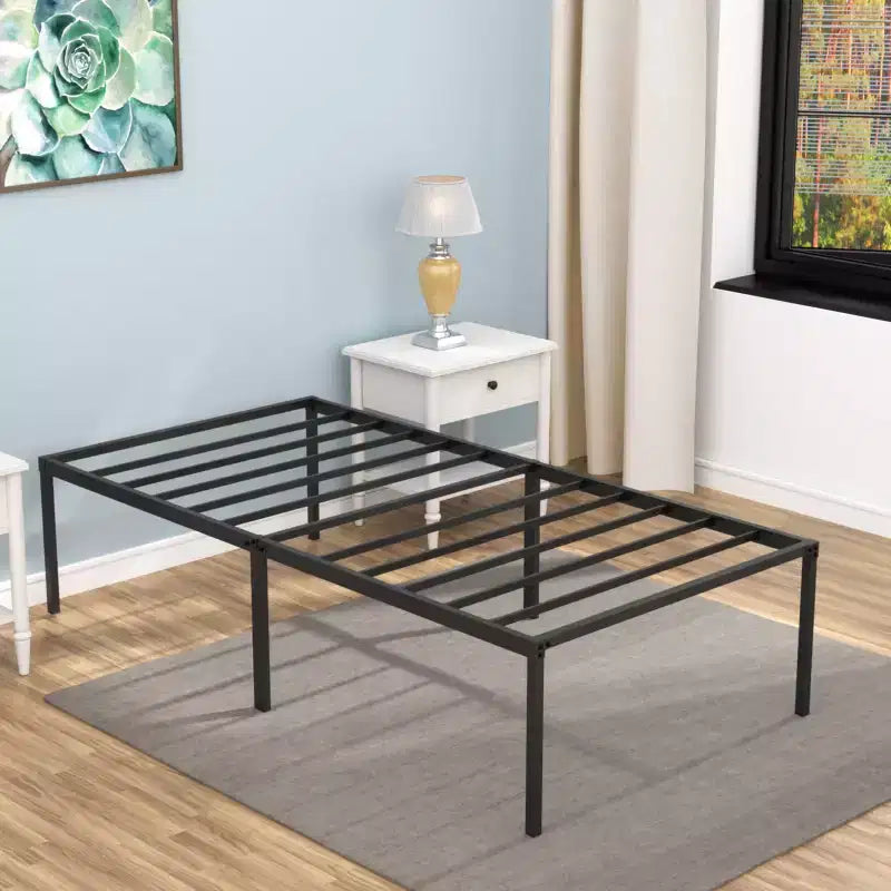 Lit plateforme à cadre métallique Landdream avec lattes en acier noir - Boutique ouverte 24h/24, 7j/7
