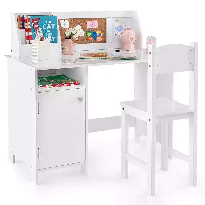 Bureau d'étude pour enfants Costway avec chaise, tableau blanc, marqueur, étagère, armoire de rangement violet/blanc