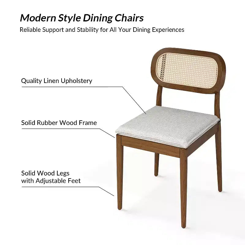 Lot de 2 chaises de salle à manger Hartmut Modern Ratten avec pieds en bois massif ART OF LIVING DESIGNS