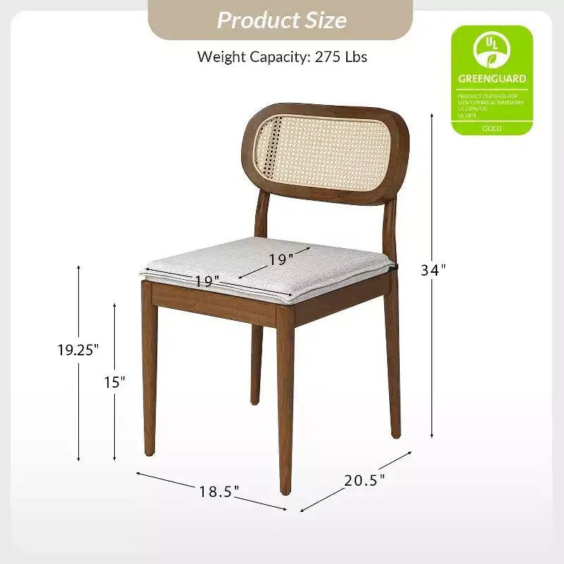 Lot de 2 chaises de salle à manger Hartmut Modern Ratten avec pieds en bois massif ART OF LIVING DESIGNS