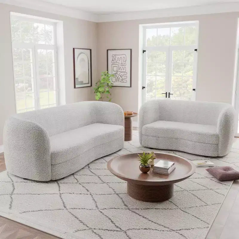 HOMES: Inside + Out Canapé deux places 63,75 po en tissu bouclé incurvé style Boho Pinehush avec coussins à ressorts ensachés