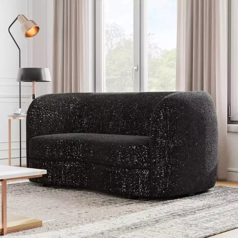 HOMES: Inside + Out Canapé deux places 63,75 po en tissu bouclé incurvé style Boho Pinehush avec coussins à ressorts ensachés