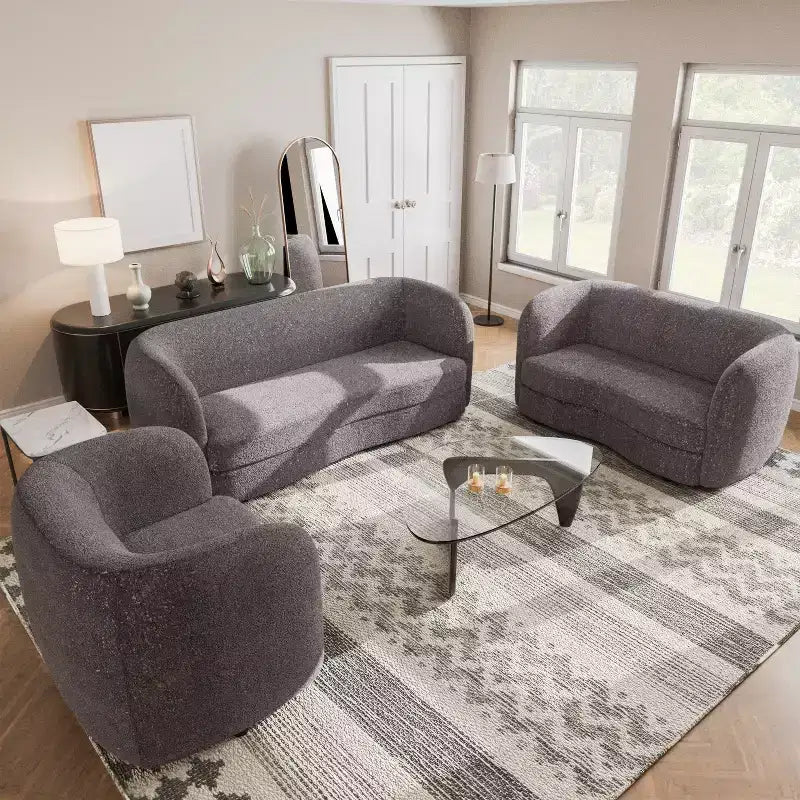 HOMES: Inside + Out Canapé deux places 63,75 po en tissu bouclé incurvé style Boho Pinehush avec coussins à ressorts ensachés