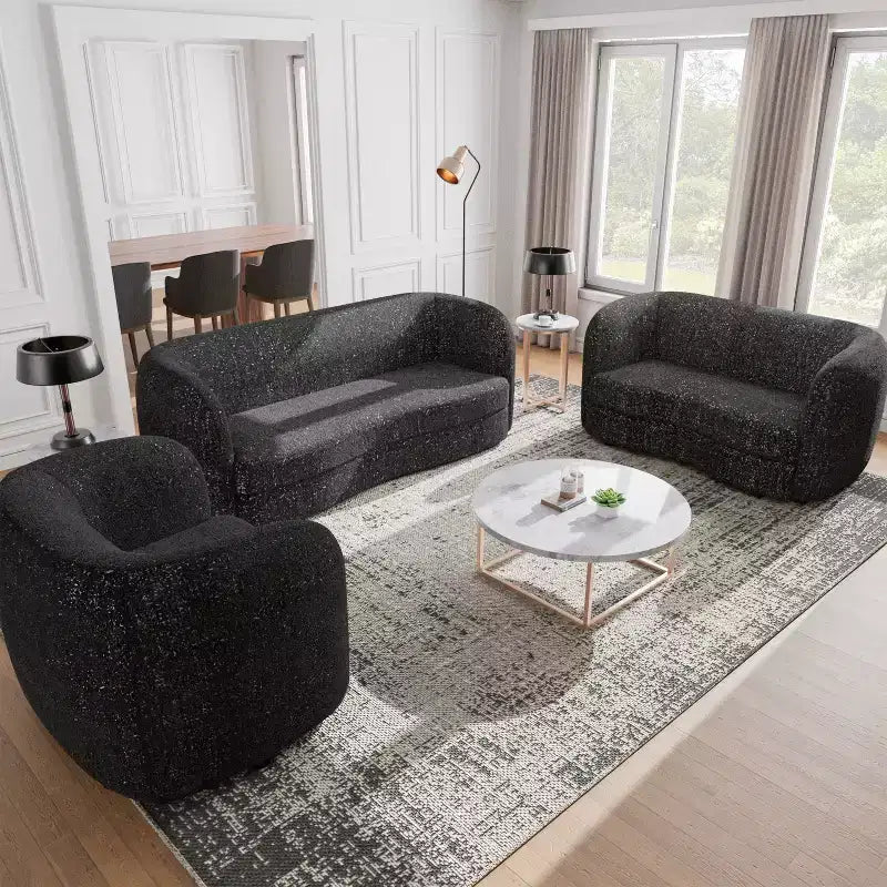 MAISONS : Intérieur + Extérieur Canapé bouclé incurvé bohème Pinehush 85 po avec coussins à ressorts ensachés