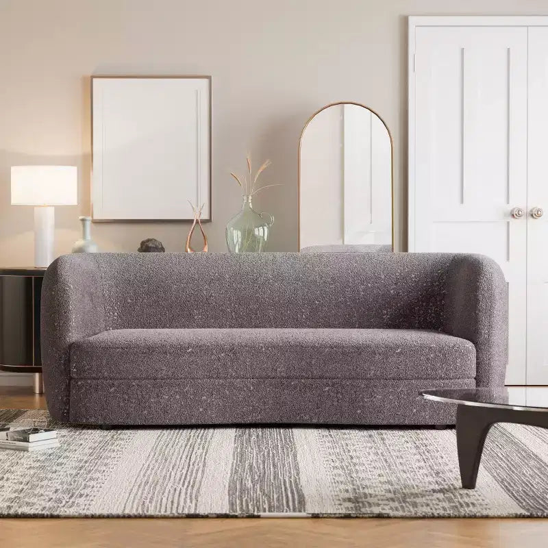 MAISONS : Intérieur + Extérieur Canapé bouclé incurvé bohème Pinehush 85 po avec coussins à ressorts ensachés