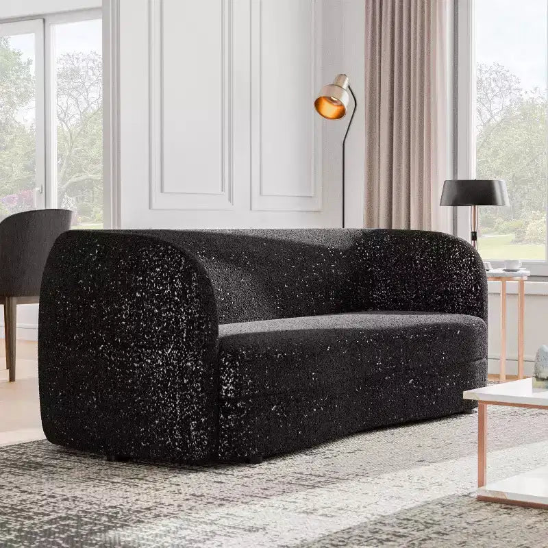 MAISONS : Intérieur + Extérieur Canapé bouclé incurvé bohème Pinehush 85 po avec coussins à ressorts ensachés