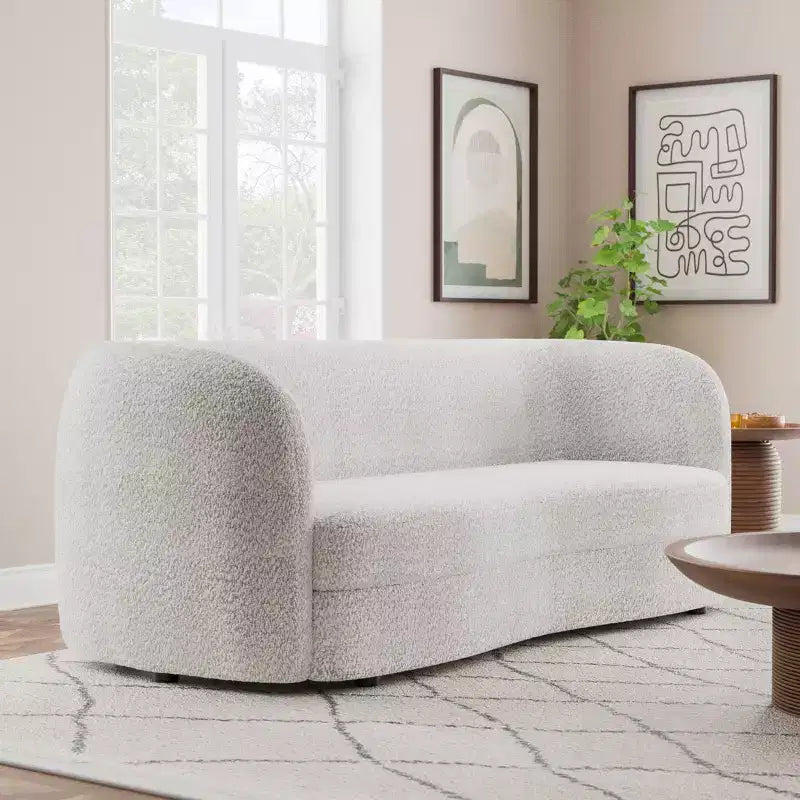 MAISONS : Intérieur + Extérieur Canapé bouclé incurvé bohème Pinehush 85 po avec coussins à ressorts ensachés