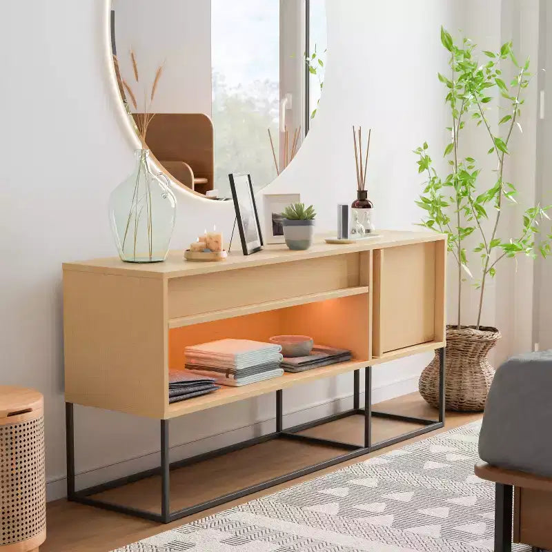 Meuble TV 24/7 Shop At Home Tidehigh Modern 1 tiroir pour téléviseurs jusqu'à 65 pouces avec lumières LED