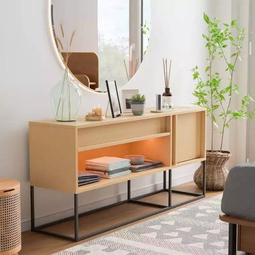 Meuble TV 24/7 Shop At Home Tidehigh Modern 1 tiroir pour téléviseurs jusqu'à 65 pouces avec lumières LED