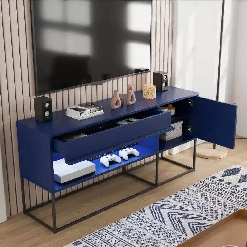 Meuble TV 24/7 Shop At Home Tidehigh Modern 1 tiroir pour téléviseurs jusqu'à 65 pouces avec lumières LED