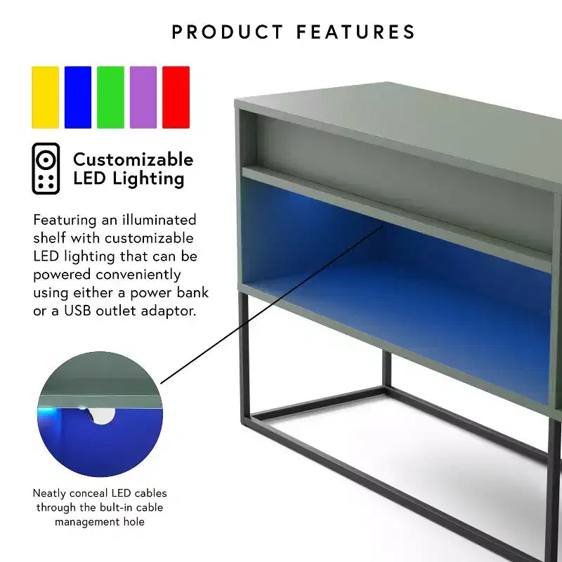 Meuble TV 24/7 Shop At Home Tidehigh Modern 1 tiroir pour téléviseurs jusqu'à 65 pouces avec lumières LED