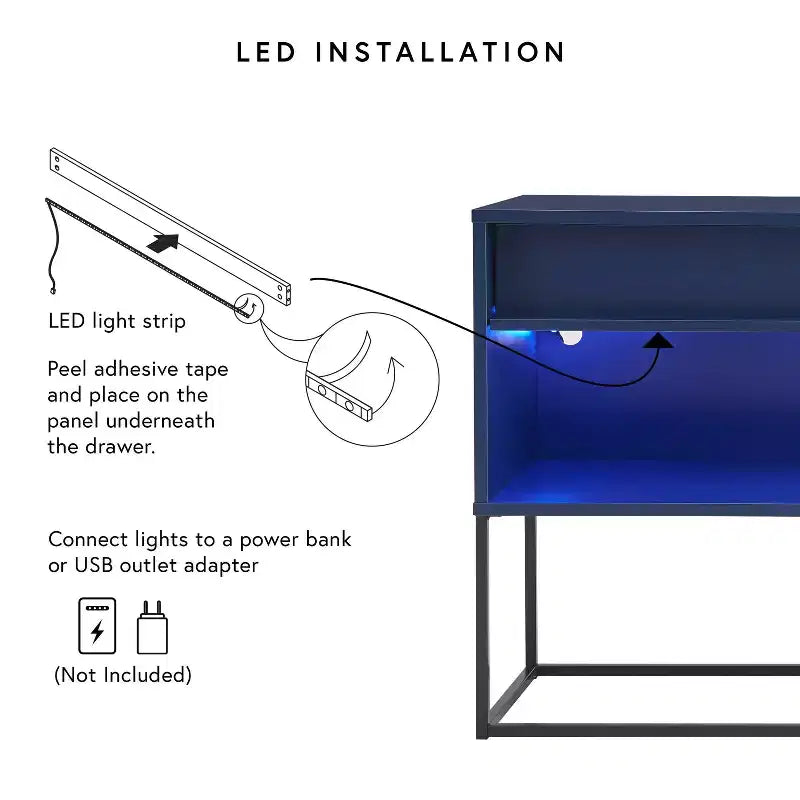 Meuble TV 24/7 Shop At Home Tidehigh Modern 1 tiroir pour téléviseurs jusqu'à 65 pouces avec lumières LED
