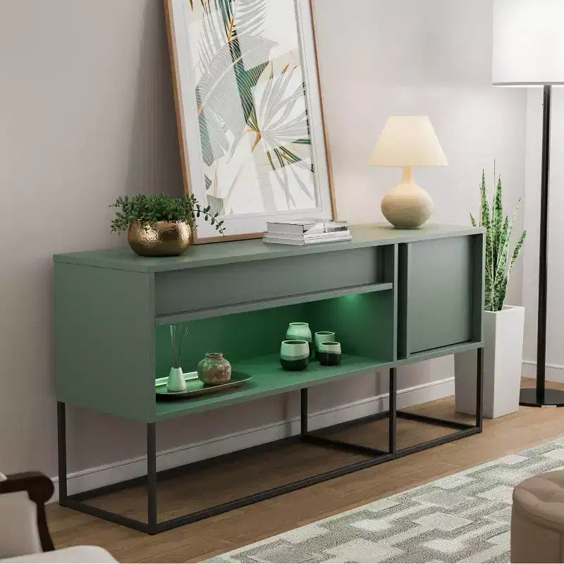 Meuble TV 24/7 Shop At Home Tidehigh Modern 1 tiroir pour téléviseurs jusqu'à 65 pouces avec lumières LED