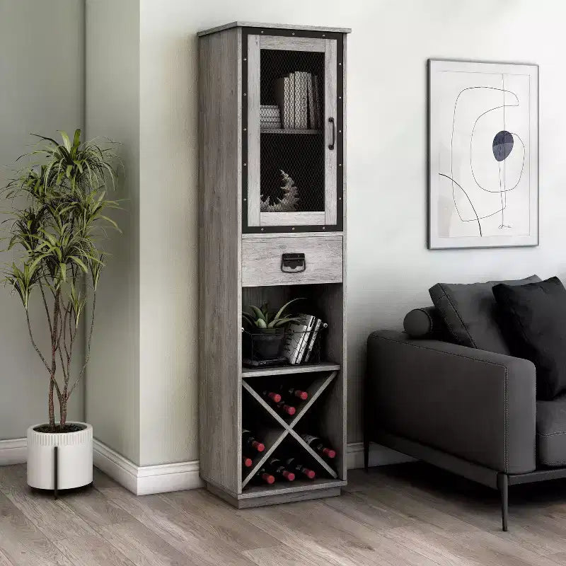 miBasics Meuble tour 1 tiroir de style campagnard Stormquiet avec casier à vin et étagères