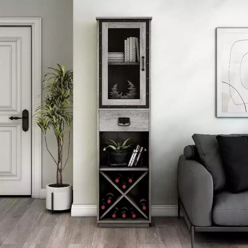 miBasics Meuble tour 1 tiroir de style campagnard Stormquiet avec casier à vin et étagères