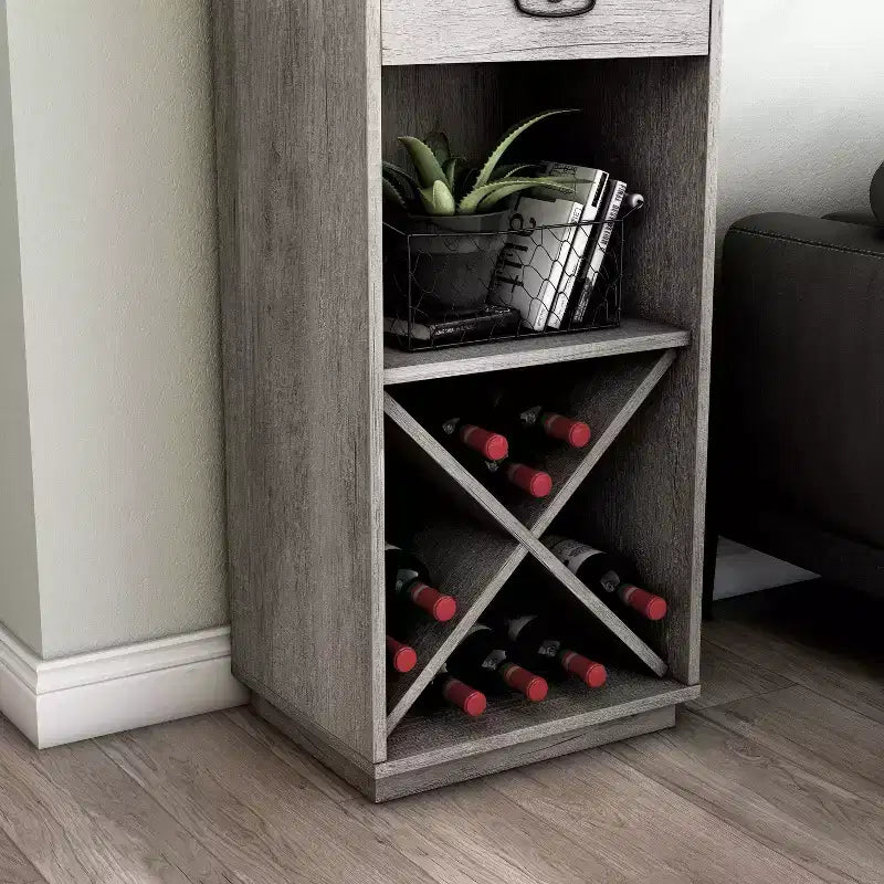 miBasics Meuble tour 1 tiroir de style campagnard Stormquiet avec casier à vin et étagères