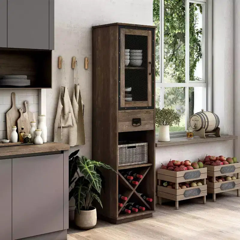 miBasics Meuble tour 1 tiroir de style campagnard Stormquiet avec casier à vin et étagères