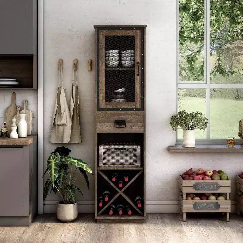 miBasics Meuble tour 1 tiroir de style campagnard Stormquiet avec casier à vin et étagères