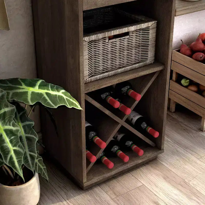miBasics Meuble tour 1 tiroir de style campagnard Stormquiet avec casier à vin et étagères