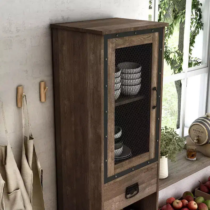miBasics Meuble tour 1 tiroir de style campagnard Stormquiet avec casier à vin et étagères