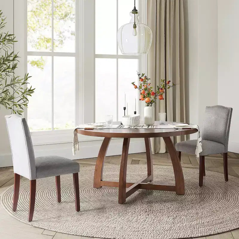 Nicola Table à manger ronde moderne du milieu du siècle en bois massif 54 po|HULALA HOME