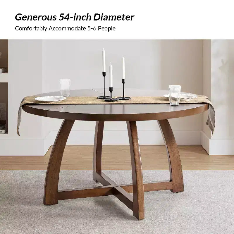 Nicola Table à manger ronde moderne du milieu du siècle en bois massif 54 po|HULALA HOME