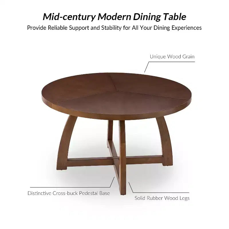 Nicola Table à manger ronde moderne du milieu du siècle en bois massif 54 po|HULALA HOME