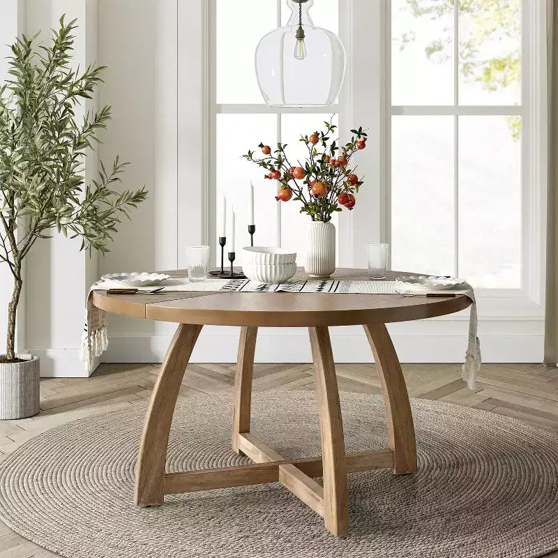 Nicola Table à manger ronde moderne du milieu du siècle en bois massif 54 po|HULALA HOME