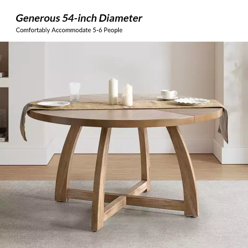 Nicola Table à manger ronde moderne du milieu du siècle en bois massif 54 po|HULALA HOME
