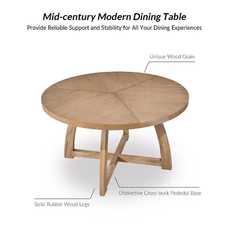 Nicola Table à manger ronde moderne du milieu du siècle en bois massif 54 po|HULALA HOME