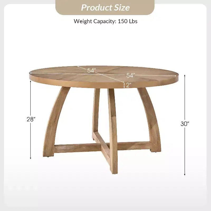 Nicola Table à manger ronde moderne du milieu du siècle en bois massif 54 po|HULALA HOME