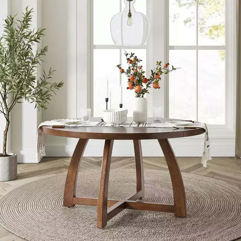 Nicola Table à manger ronde moderne du milieu du siècle en bois massif 54 po|HULALA HOME
