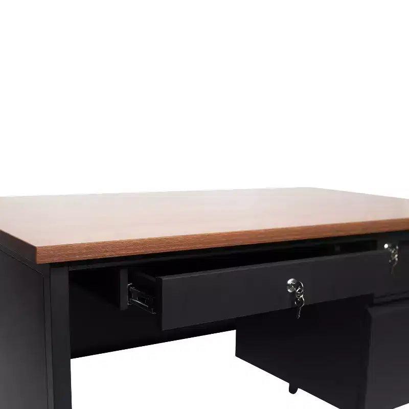 Bureau simple piédestal Flash Furniture Cambridge de qualité commerciale avec tiroirs verrouillables et cadre métallique
