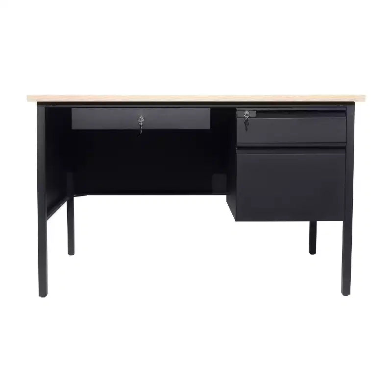 Bureau simple piédestal Flash Furniture Cambridge de qualité commerciale avec tiroirs verrouillables et cadre métallique