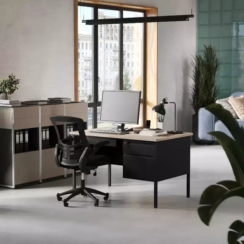 Bureau simple piédestal Flash Furniture Cambridge de qualité commerciale avec tiroirs verrouillables et cadre métallique