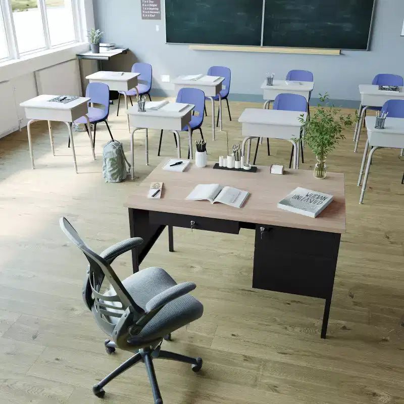 Bureau simple piédestal Flash Furniture Cambridge de qualité commerciale avec tiroirs verrouillables et cadre métallique