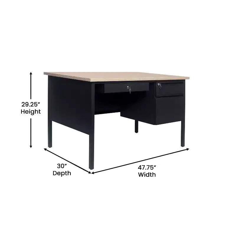 Bureau simple piédestal Flash Furniture Cambridge de qualité commerciale avec tiroirs verrouillables et cadre métallique