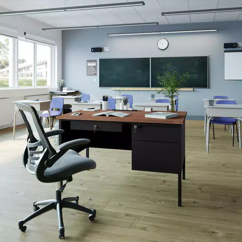 Bureau simple piédestal Flash Furniture Cambridge de qualité commerciale avec tiroirs verrouillables et cadre métallique