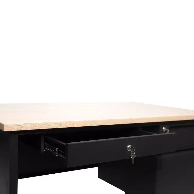 Bureau simple piédestal Flash Furniture Cambridge de qualité commerciale avec tiroirs verrouillables et cadre métallique
